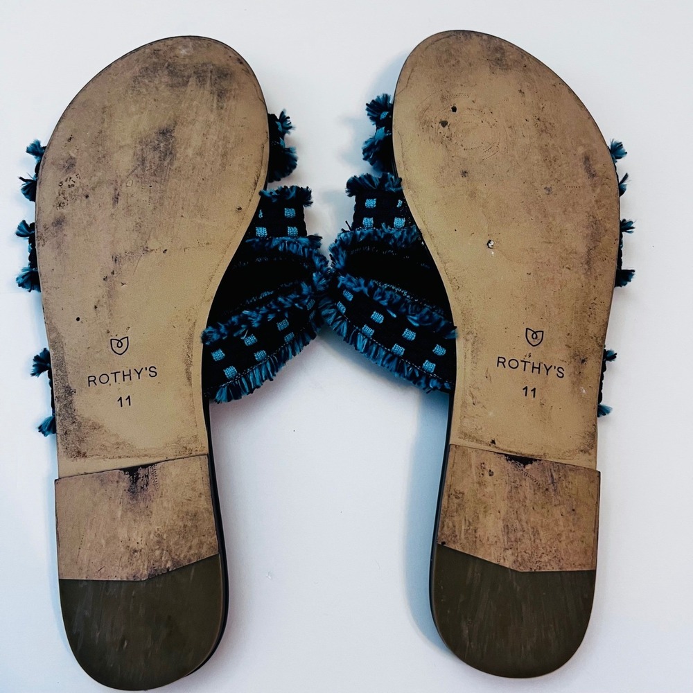 Rothy's Triple Band Slides Teal Blue‎ Fringe Women's 11 Boho Comfort - Picture 9 of 9